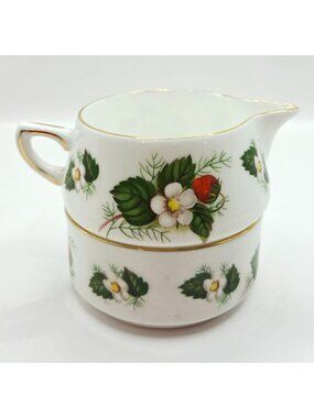 Vtg Hammersley & Co Strawberry Ripe Bone China Creamer Sugar Bowl Set Stackable